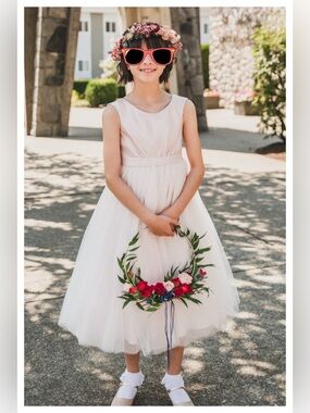 Azazie Flower Girl’s Pink Satin & Tulle  Dress (Size 6)